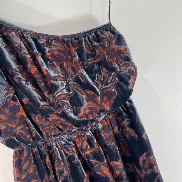 Adelyn Rae Angie Dress One Shoulder Velvet Floral Ruffle Small New With Tags - Picture 9 of 13